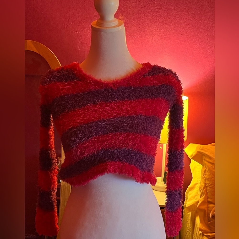 Justice Fuzzy Purple and Hot Pink Striped Top